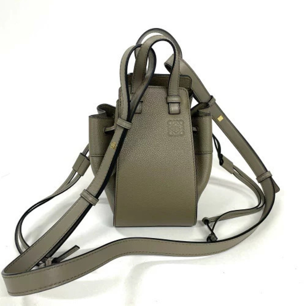 Loewe Hammock Drawstring Handbag Leather Taupe Gray Beige